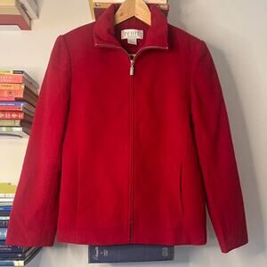 Y2K Red Wool Cashmere Blend Collared Zip Up Jacket Size 6